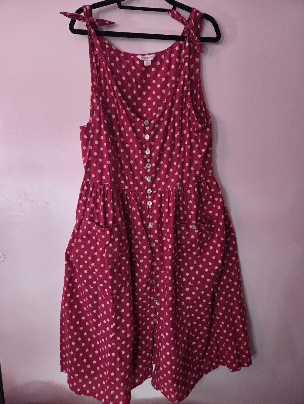 April Cornell Red Polka Dot Sleeveless Tie-Shoulder Midi Dress